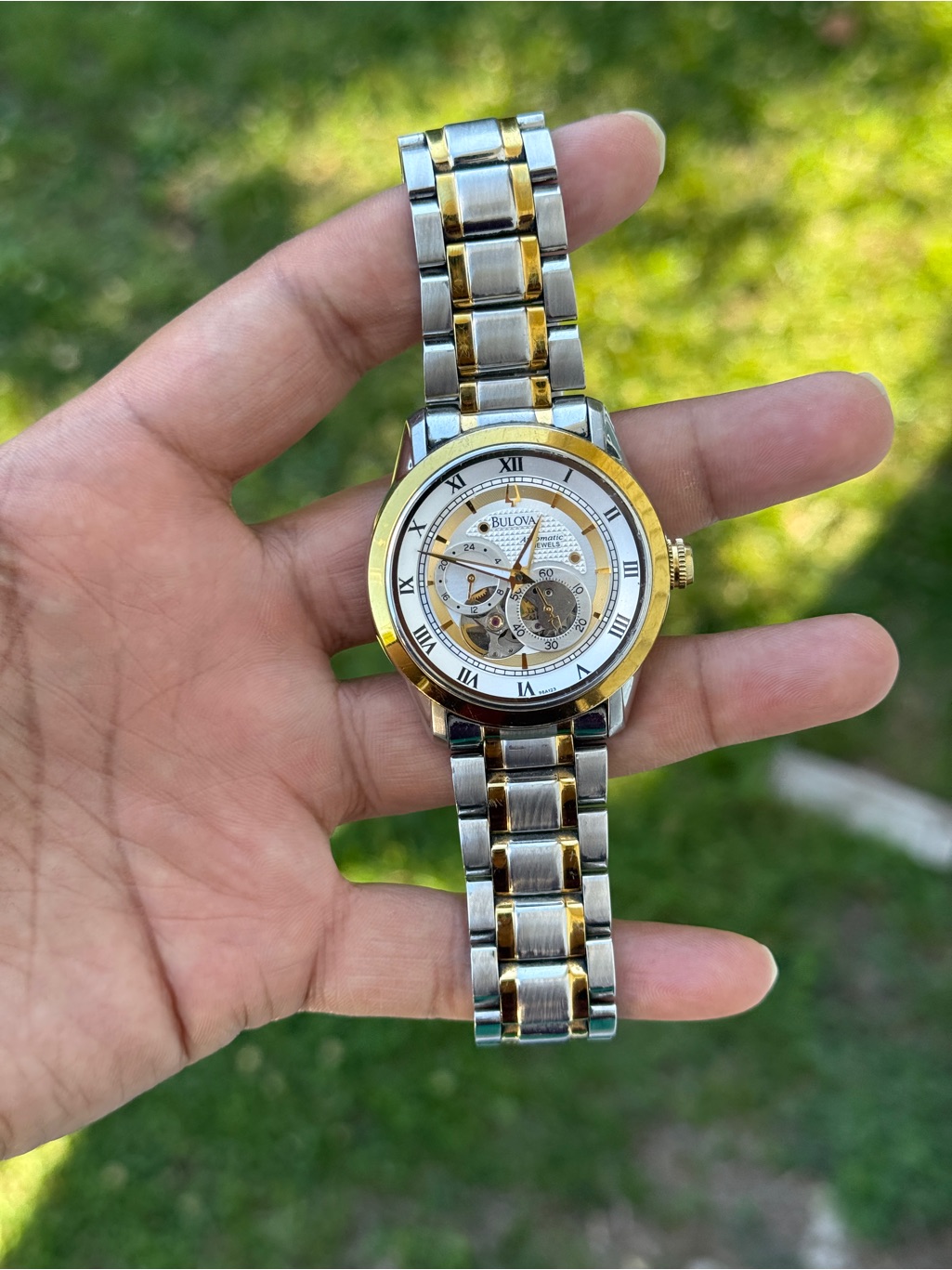Bulova TwoTone Automatic Skeleton Dial Mens Watch